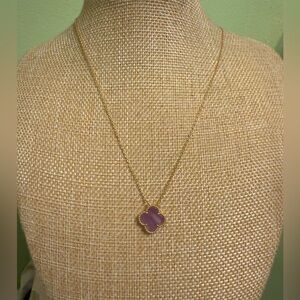 Elegant Gold Plated over Sterling Clover Necklace with Pink Agate Stone Pendant